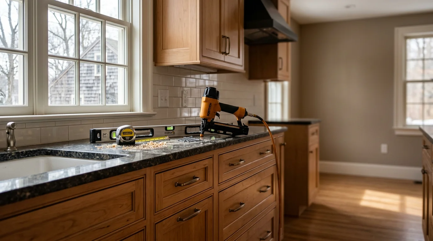 Custom kitchen remodeling with wood cabinetry and countertops